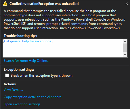 Getting the CmdletInvocation exception